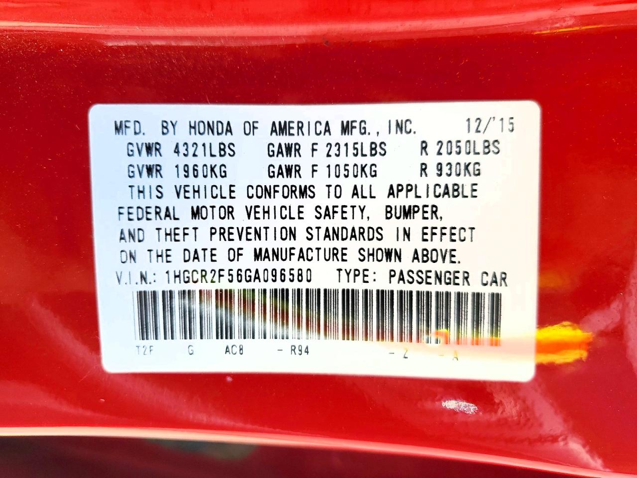 2016 HONDA ACCORD