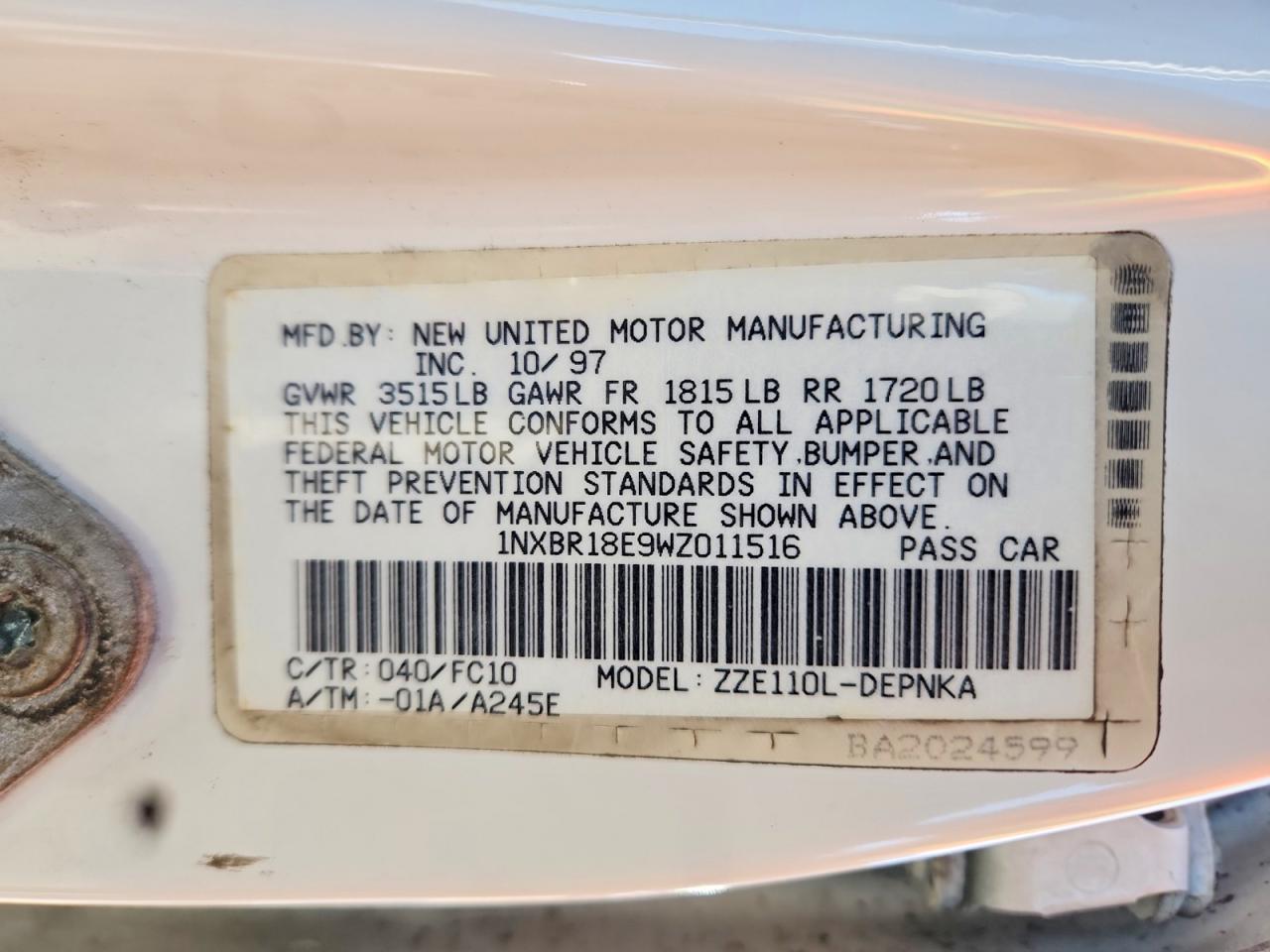1998 TOYOTA COROLLA