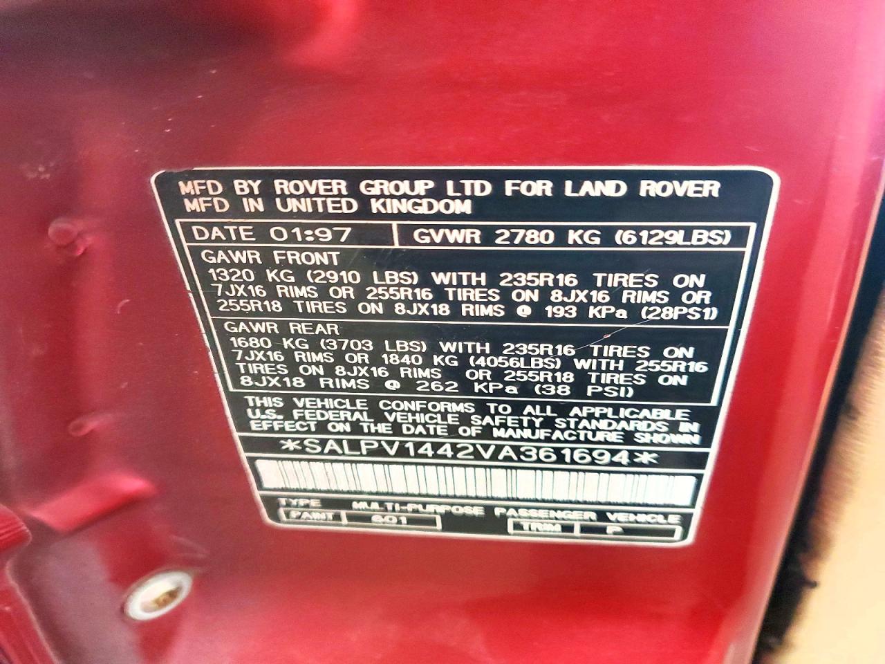 1997 LAND ROVER RANGEROVER