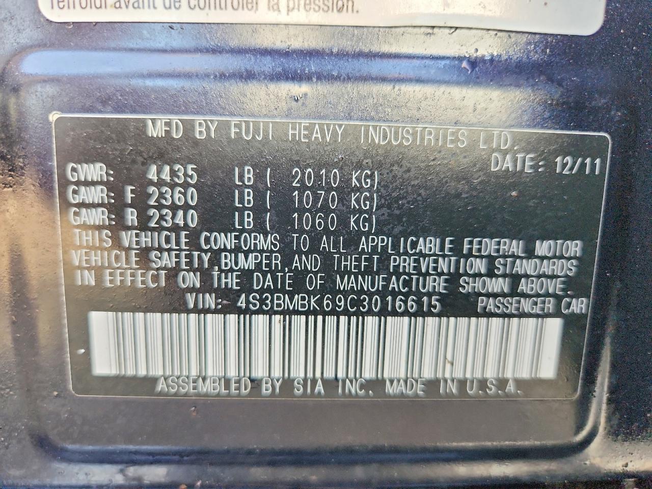2012 SUBARU LEGACY