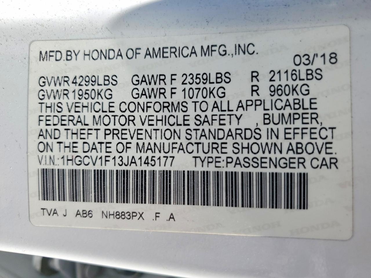 2018 HONDA ACCORD