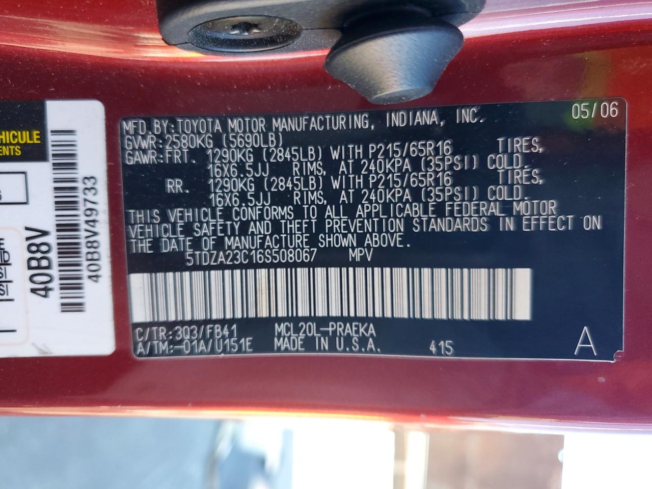 2006 TOYOTA SIENNA