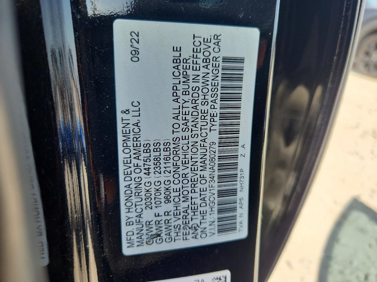 2022 HONDA ACCORD