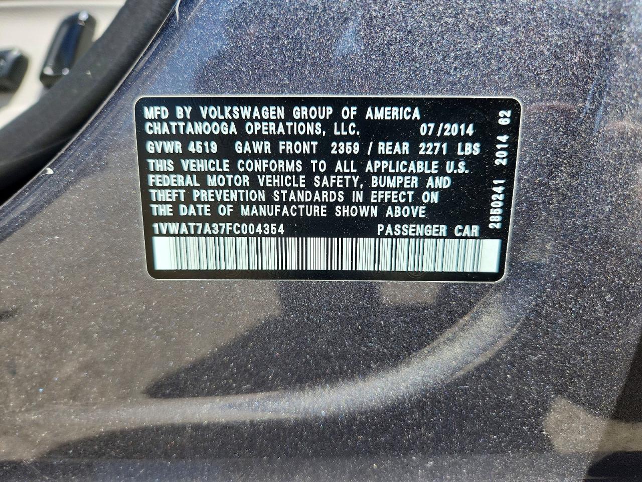 2015 VOLKSWAGEN PASSAT
