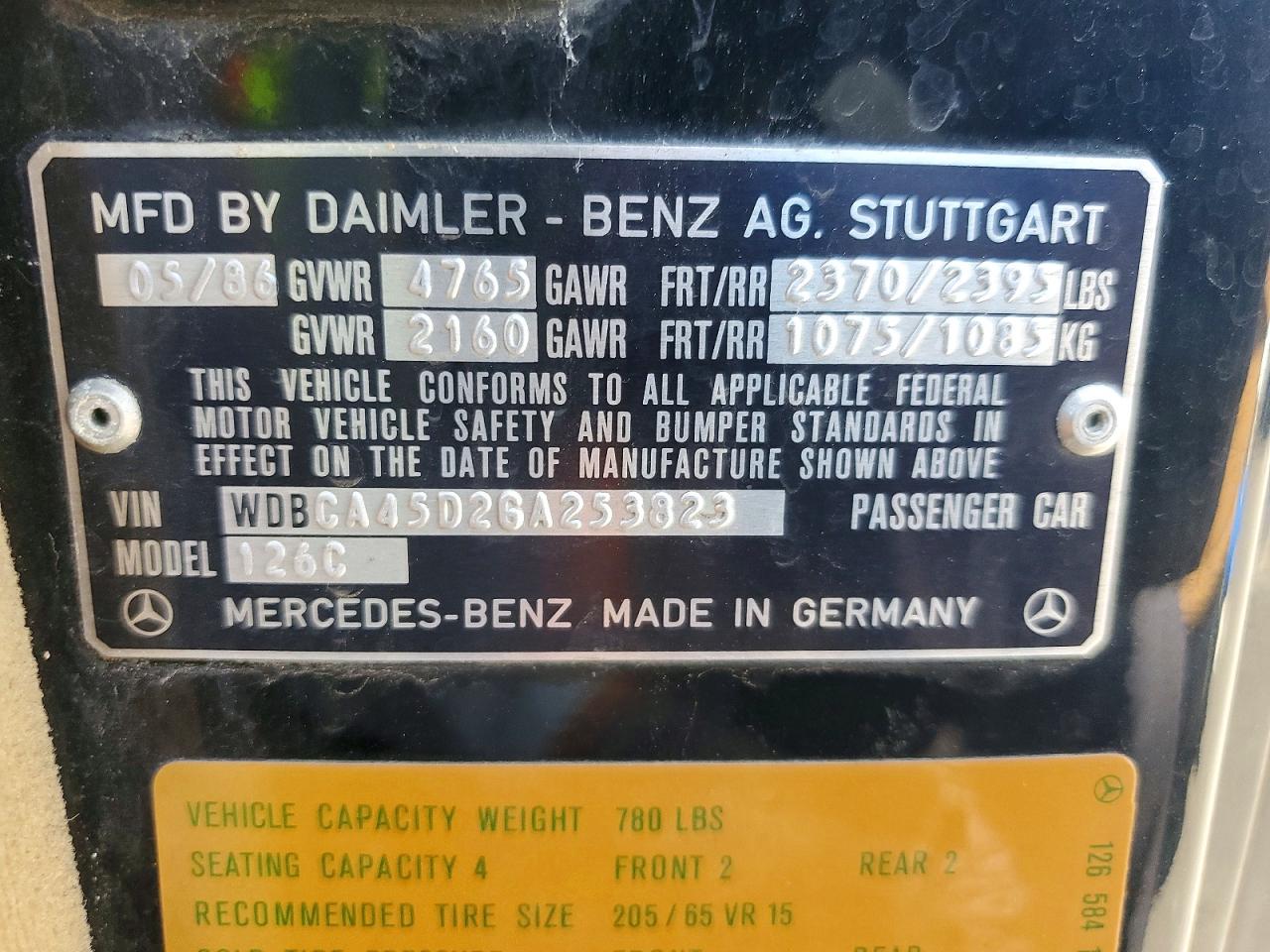1986 MERCEDES-BENZ 560-CLASS