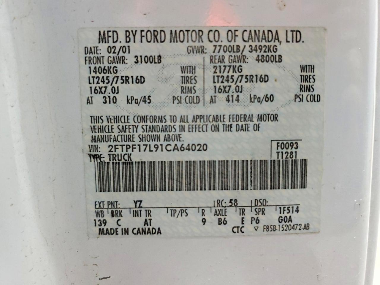 2001 FORD F150