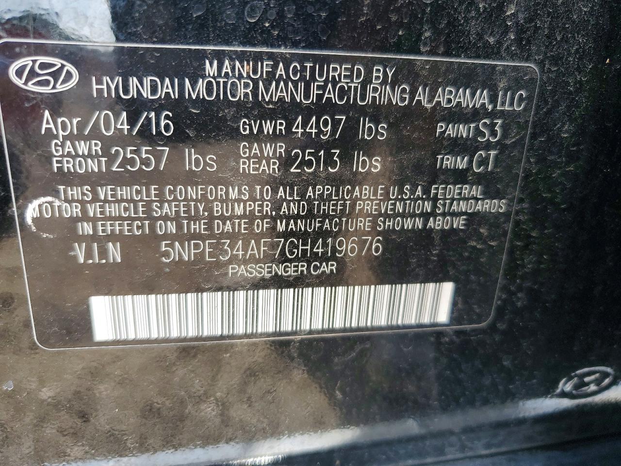2016 HYUNDAI SONATA