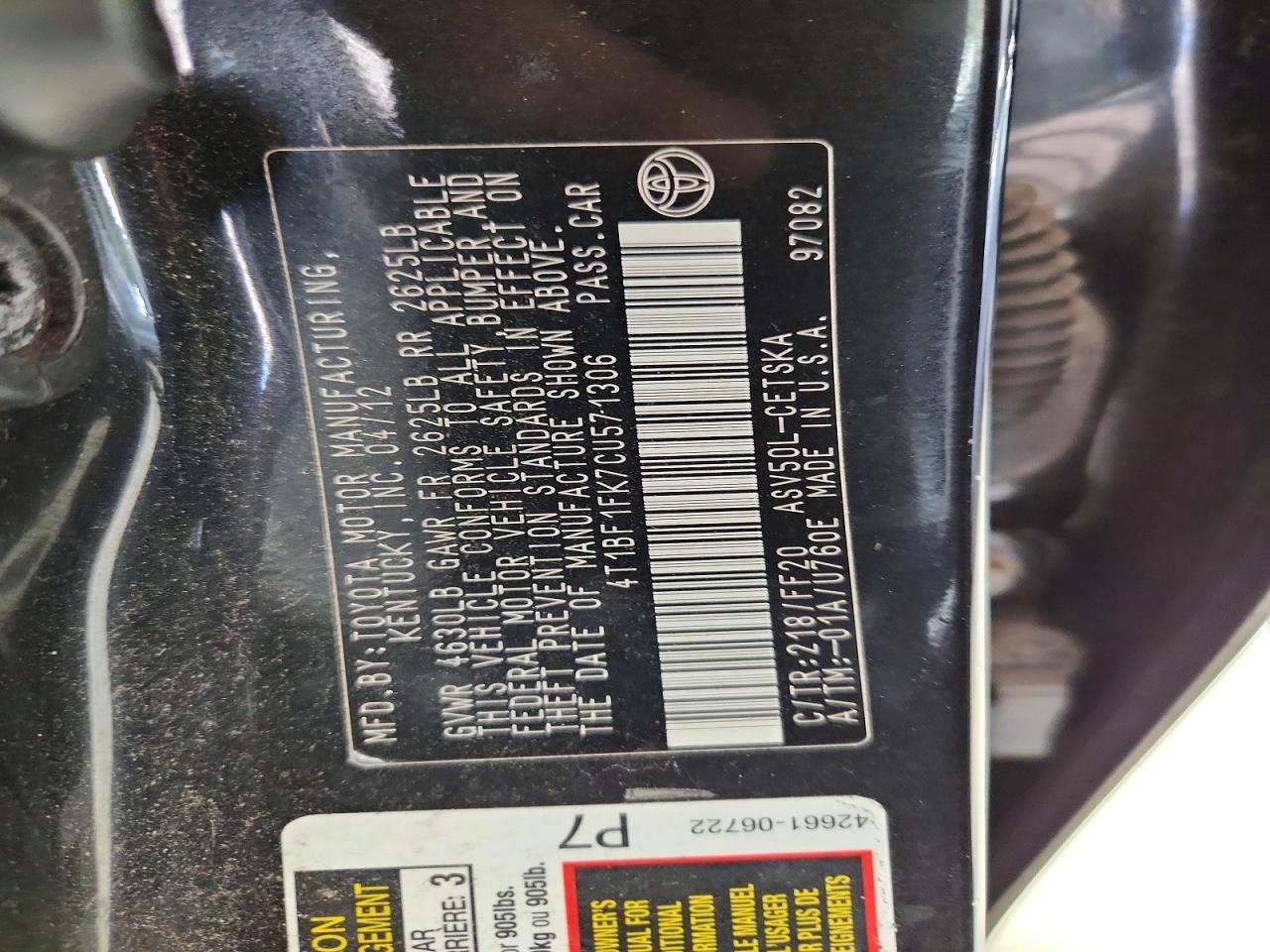 2012 TOYOTA CAMRY