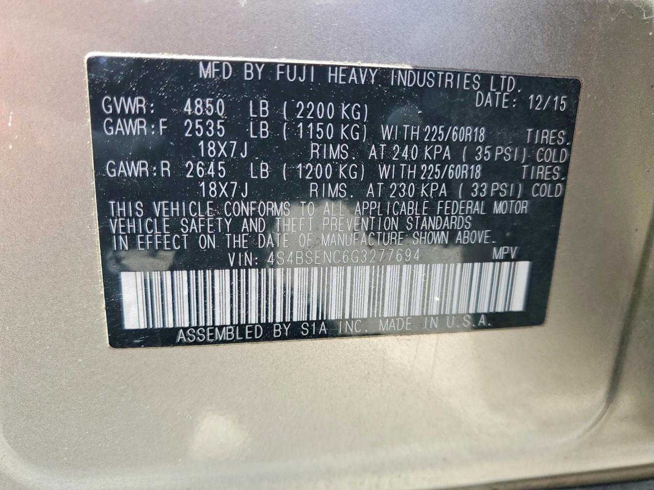 2016 SUBARU OUTBACK