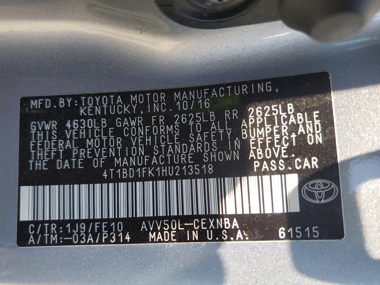 2017 TOYOTA CAMRY SOLA