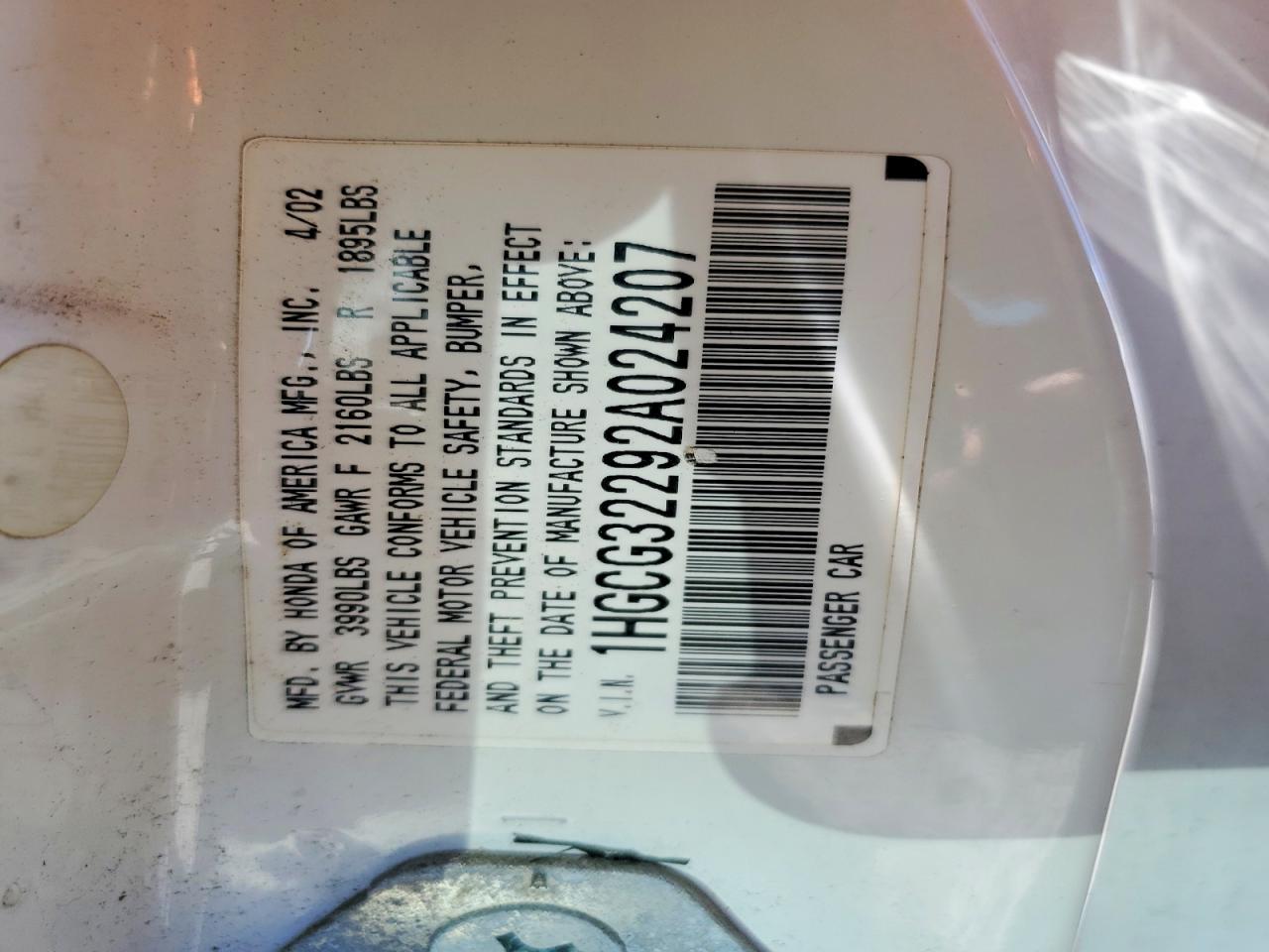 2002 HONDA ACCORD