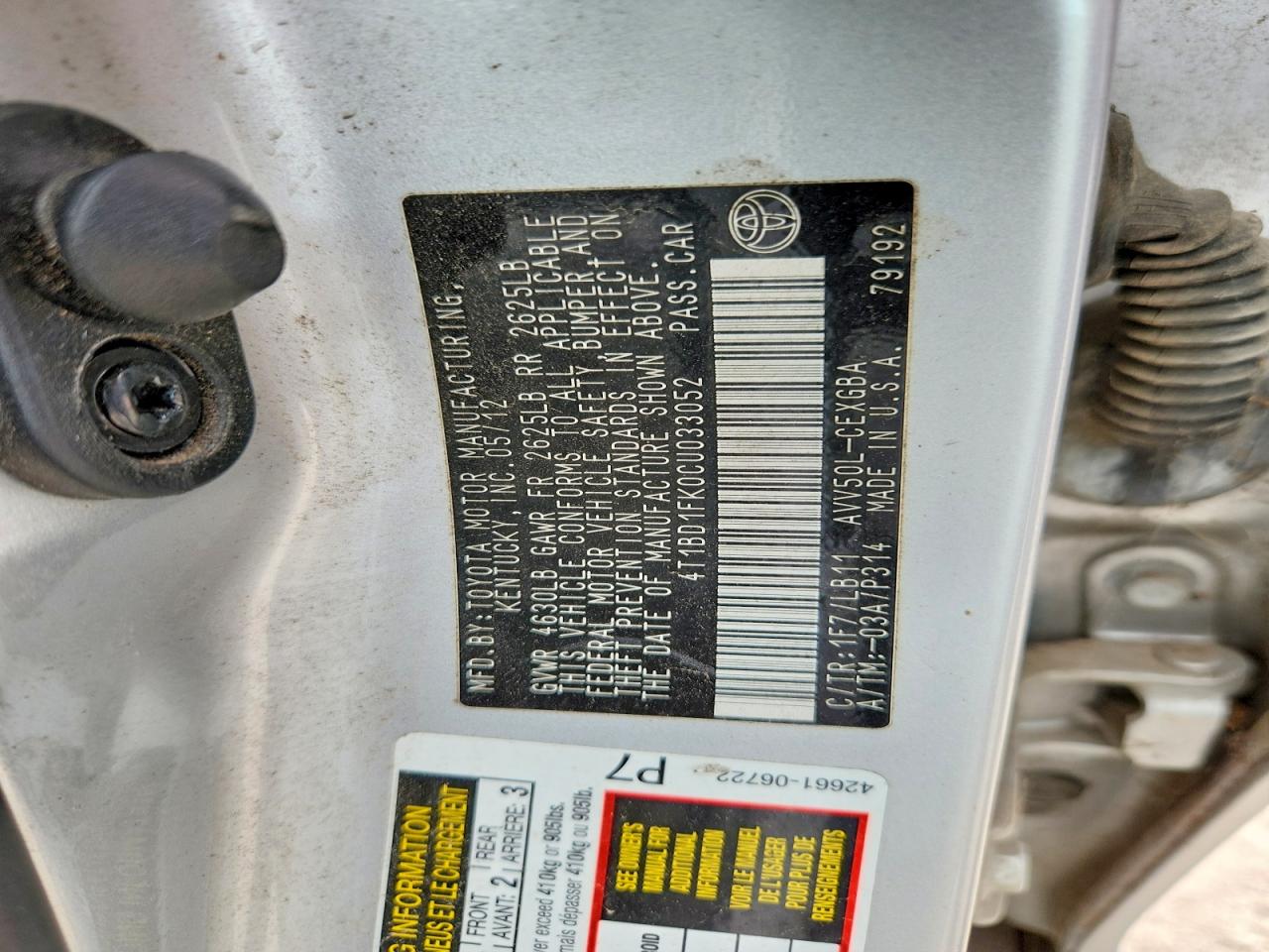 2012 TOYOTA CAMRY SOLA