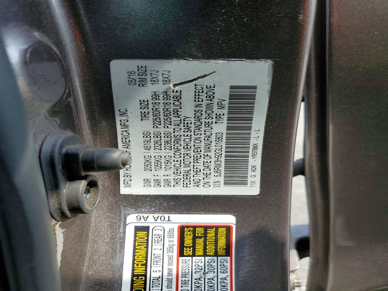 2016 HONDA CRV