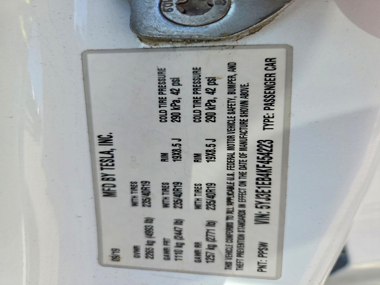 2019 TESLA MODEL 3