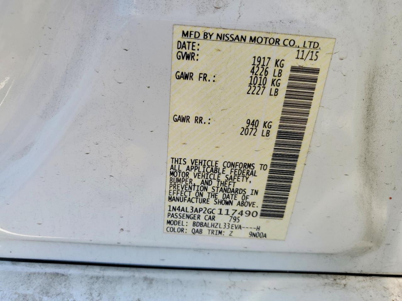 2016 NISSAN ALTIMA