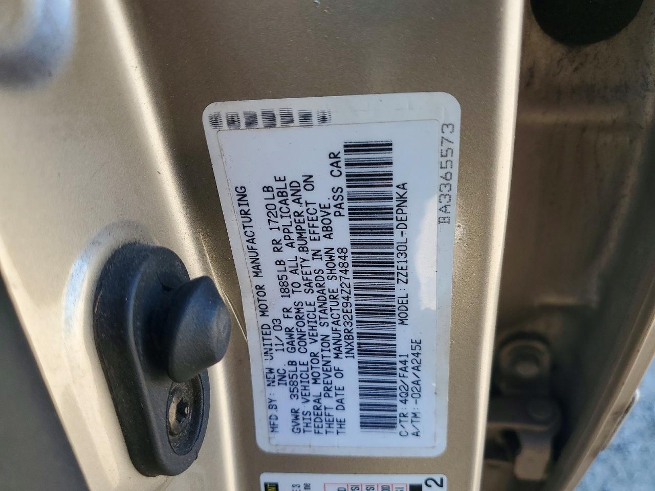 2004 TOYOTA COROLLA