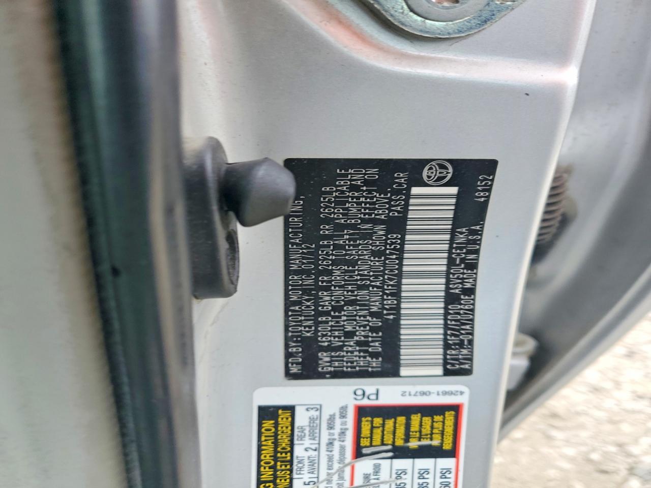 2012 TOYOTA CAMRY