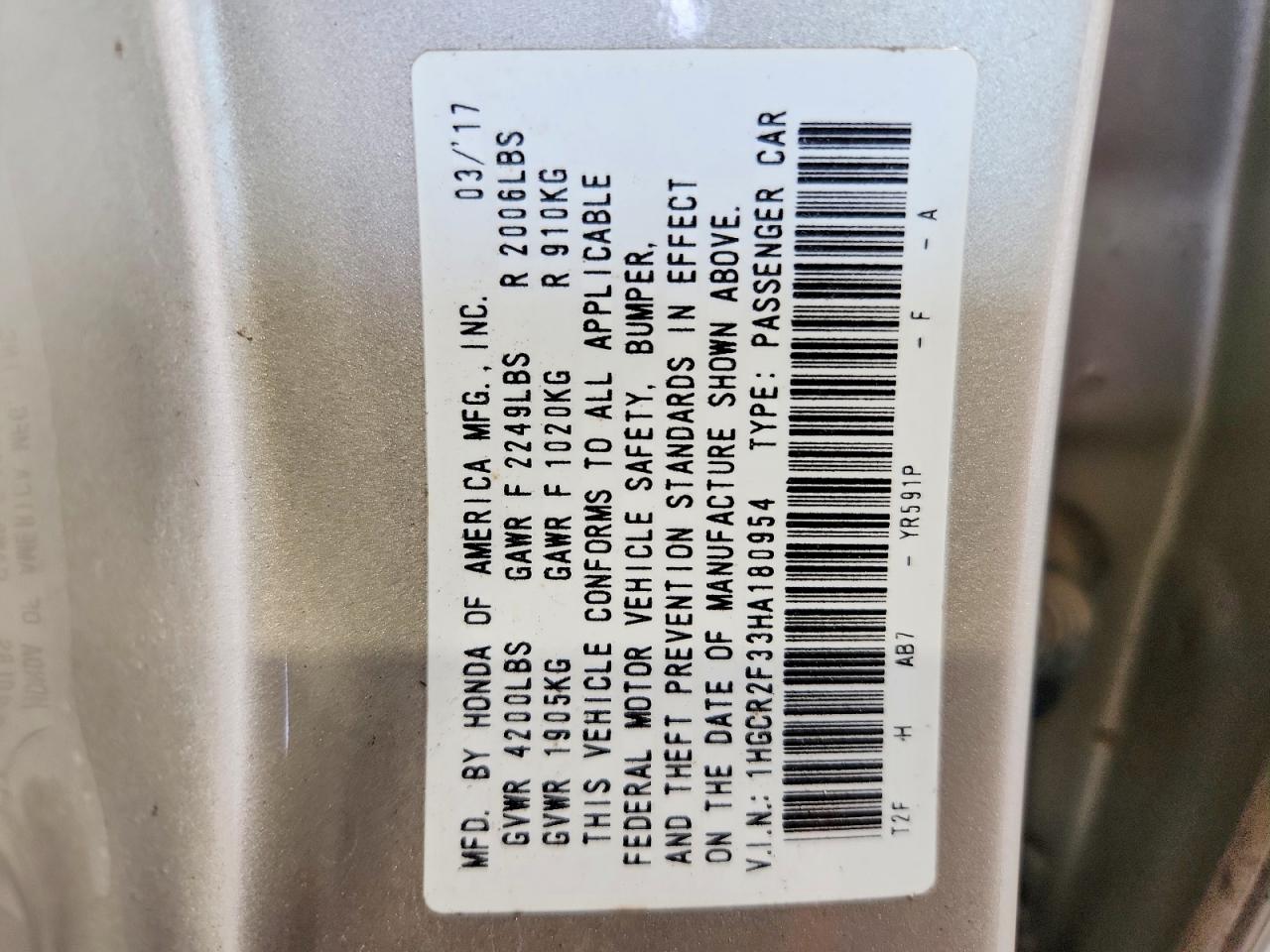 2017 HONDA ACCORD
