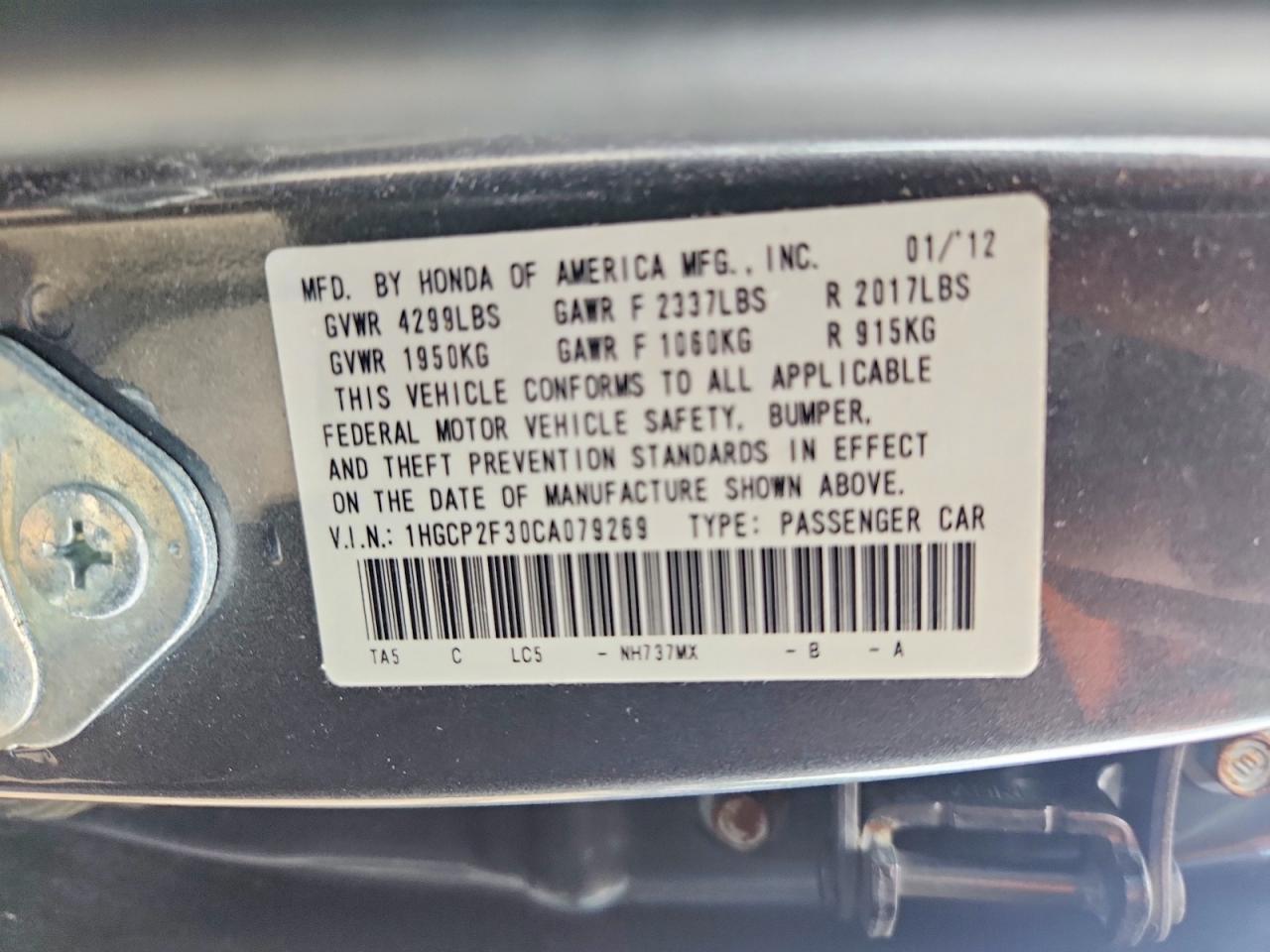 2012 HONDA ACCORD