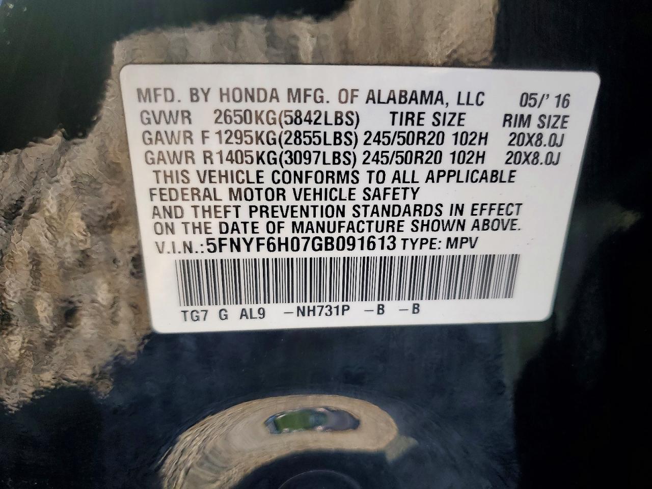 2016 HONDA PILOT