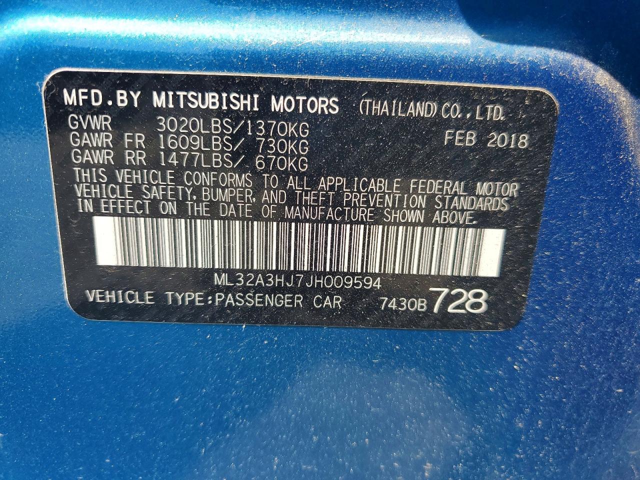 2018 MITSUBISHI MIRAGE