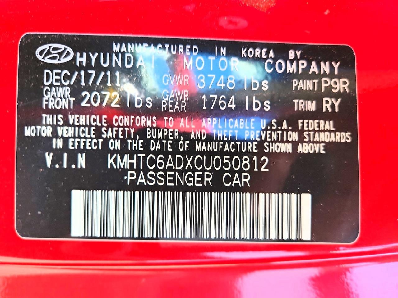 2012 HYUNDAI VELOSTER B