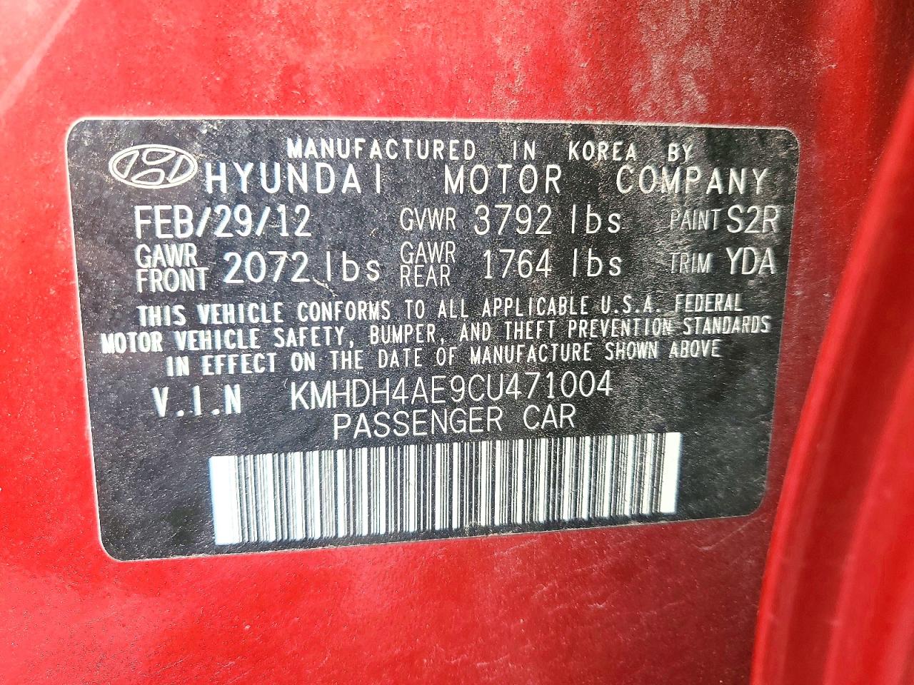 2012 HYUNDAI ELANTRA