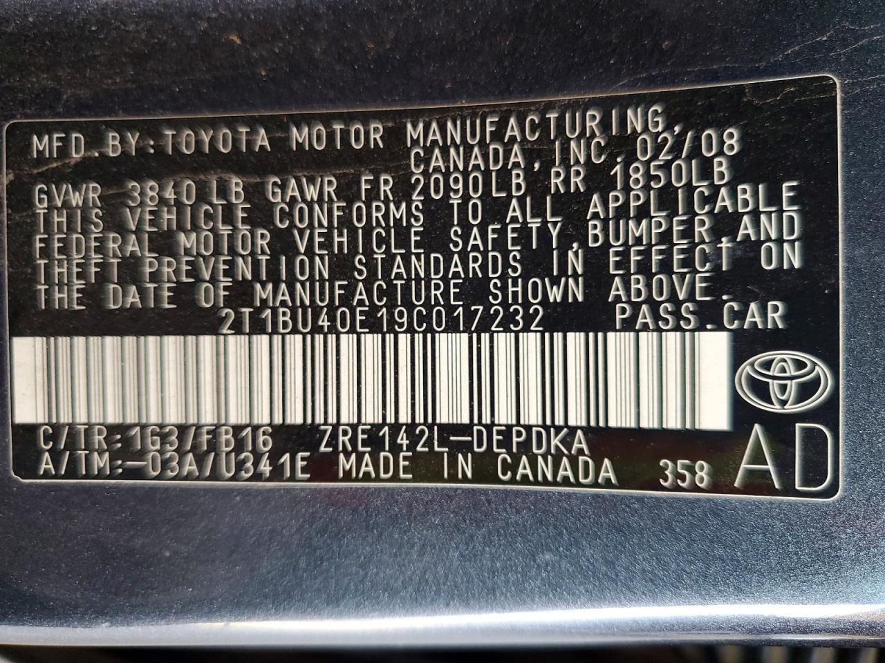 2009 TOYOTA COROLLA