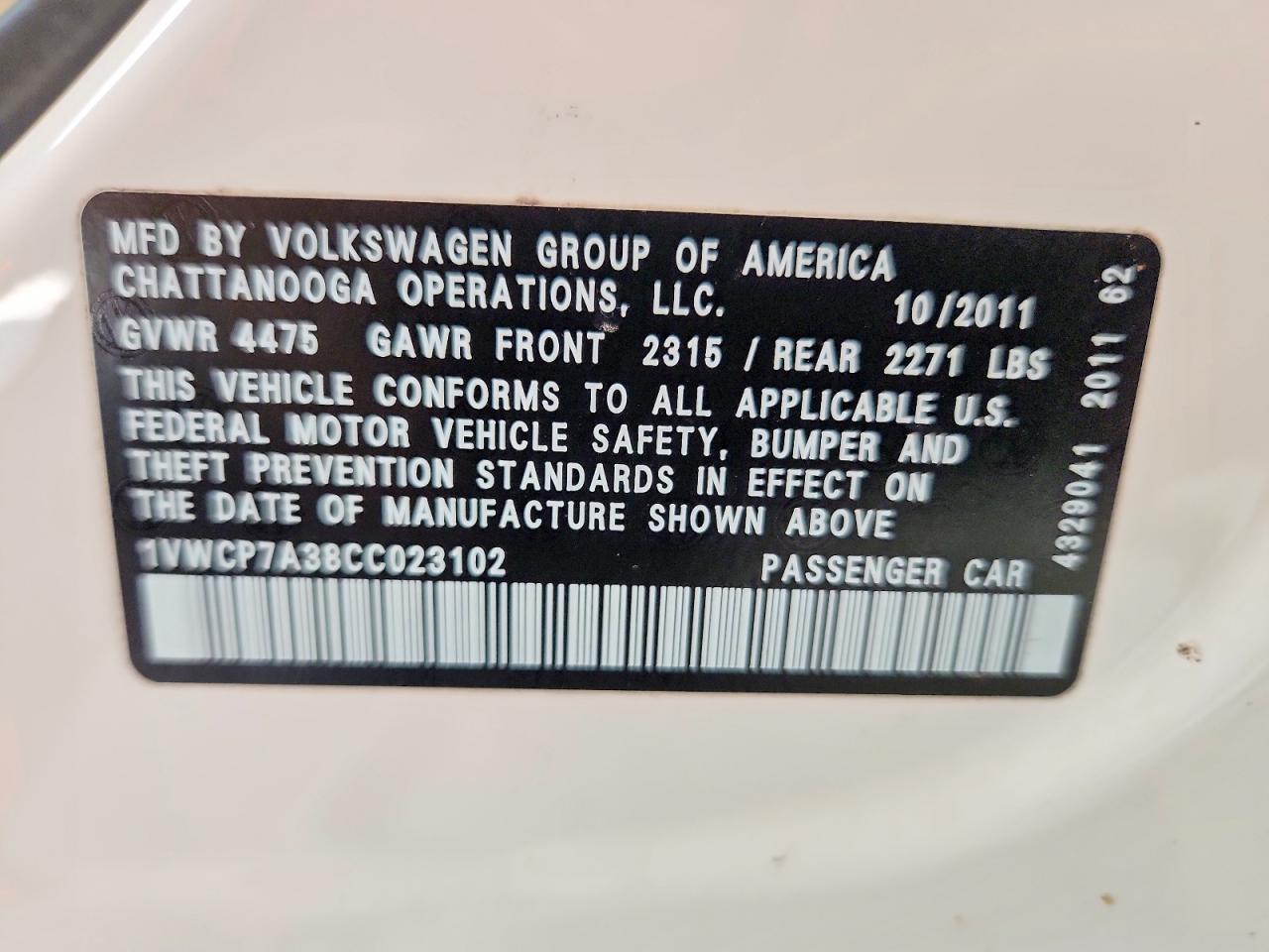 2012 VOLKSWAGEN PASSAT
