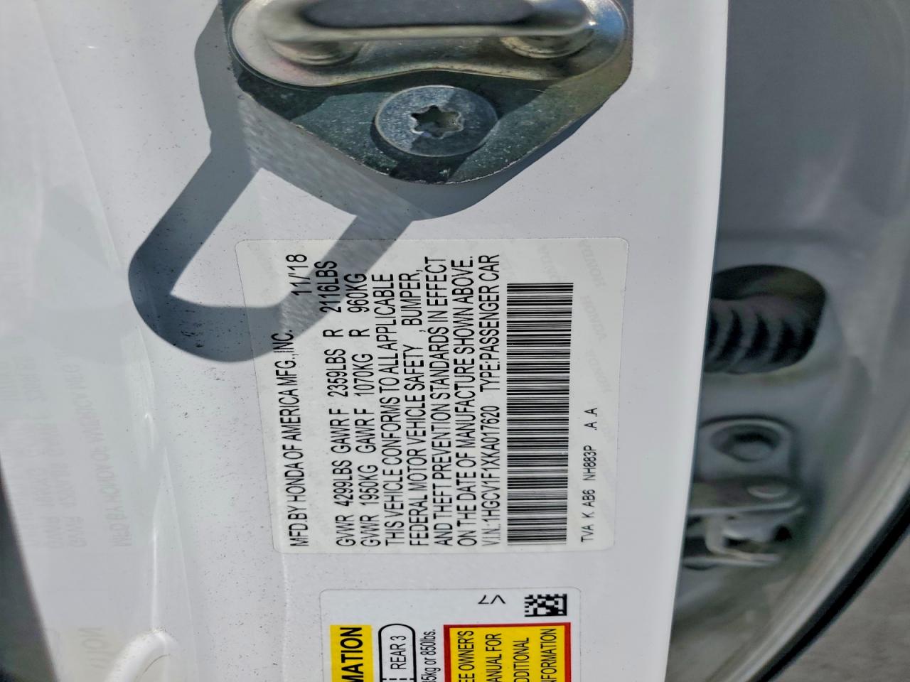 2019 HONDA ACCORD