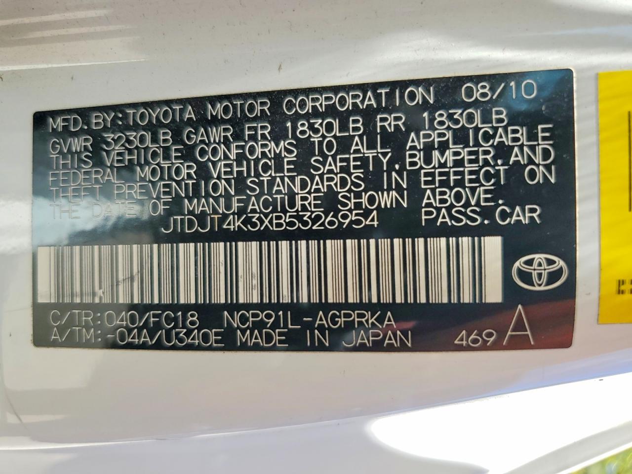 2011 TOYOTA YARIS