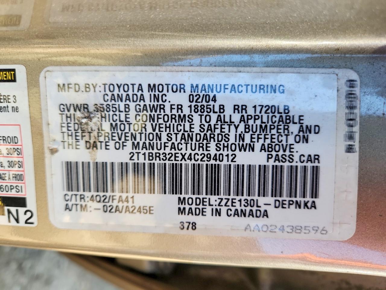 2004 TOYOTA COROLLA