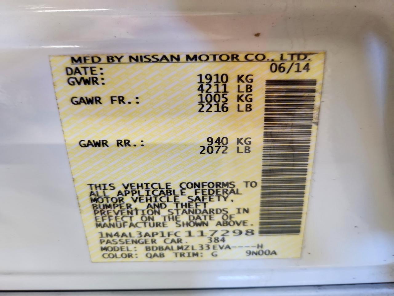 2015 NISSAN ALTIMA