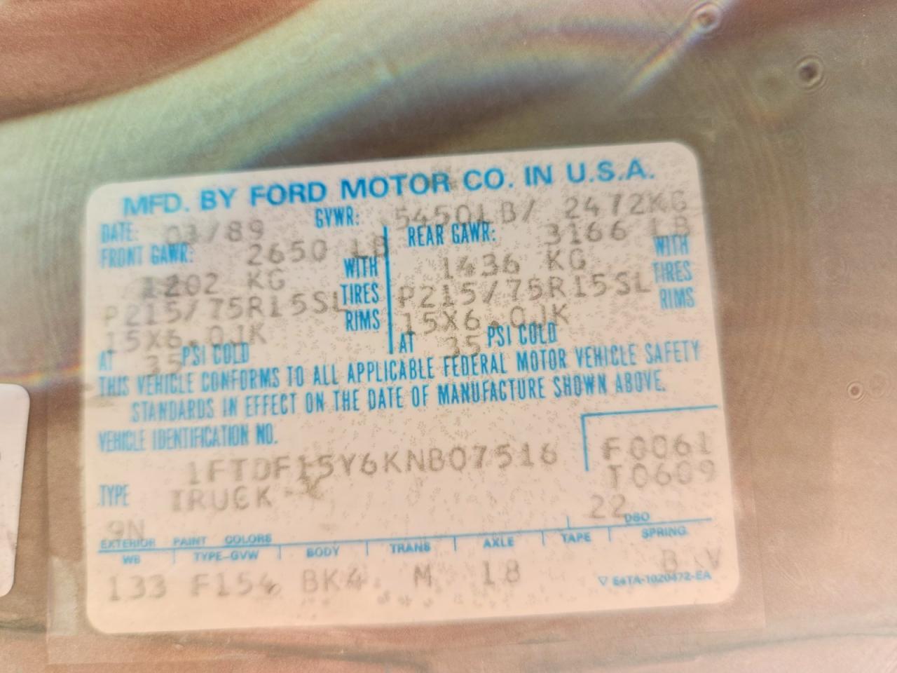 1989 FORD F SERIES