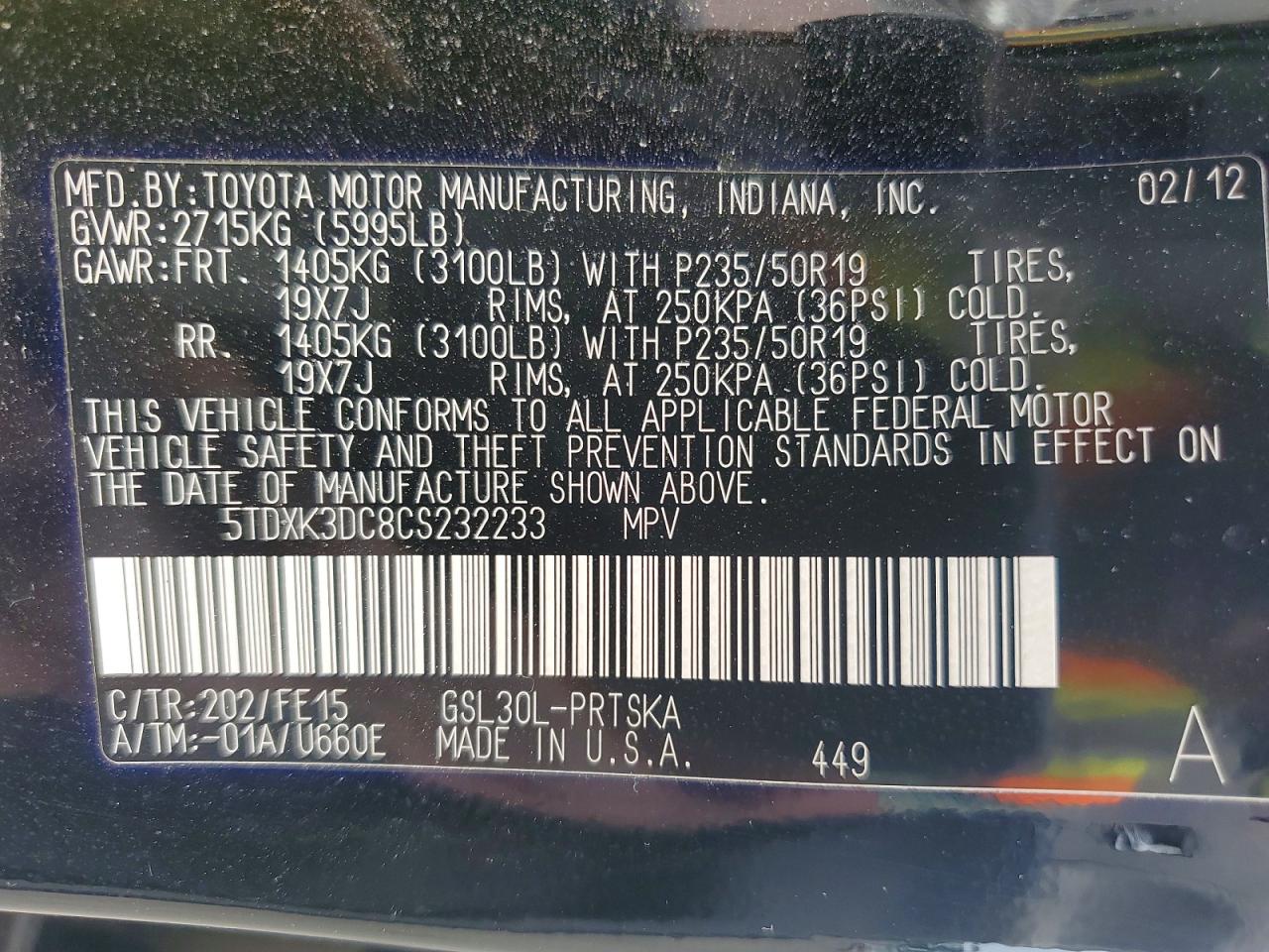2012 TOYOTA SIENNA