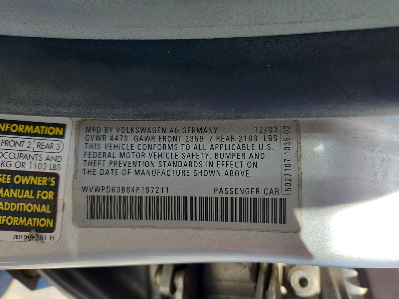 2004 VOLKSWAGEN PASSAT