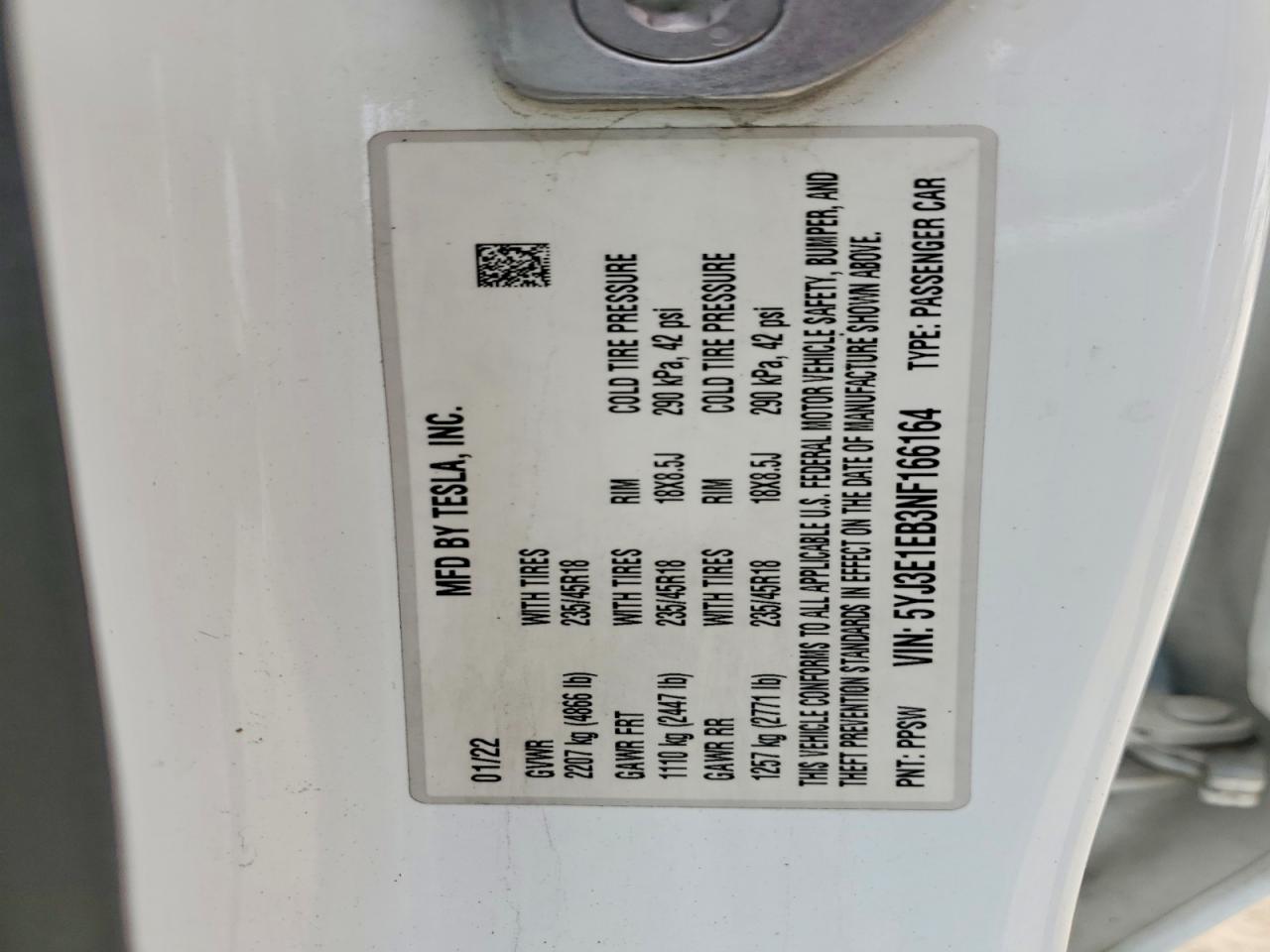 2022 TESLA MODEL 3