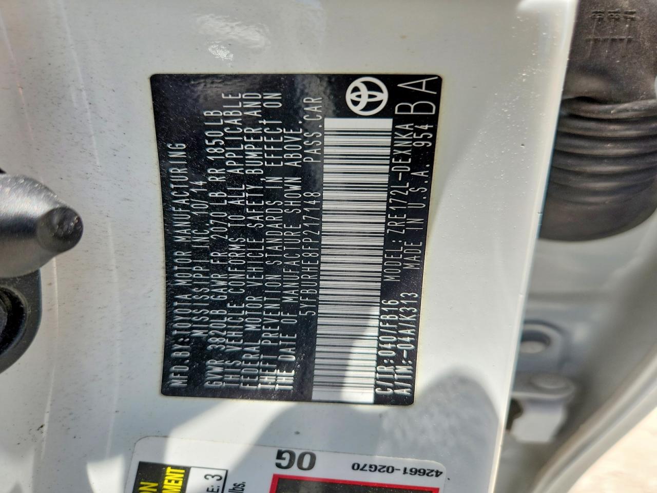 2015 TOYOTA COROLLA
