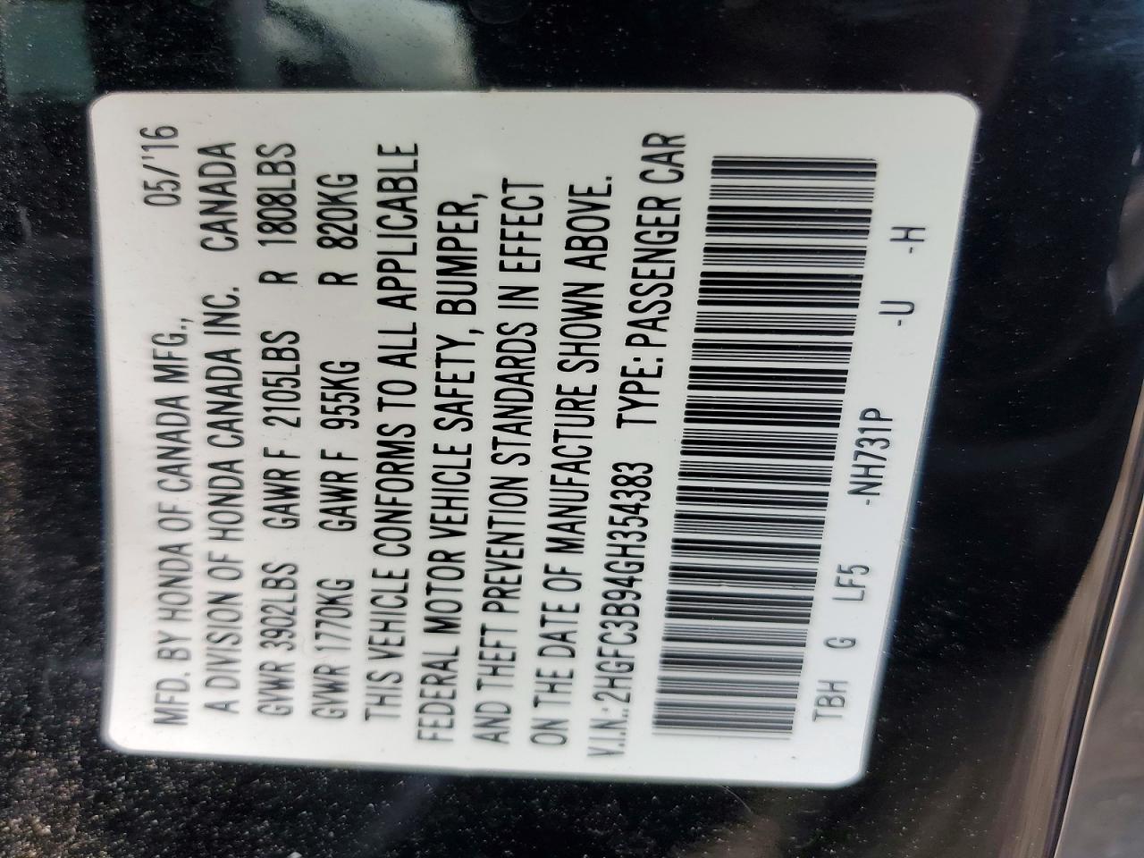 2016 HONDA CIVIC