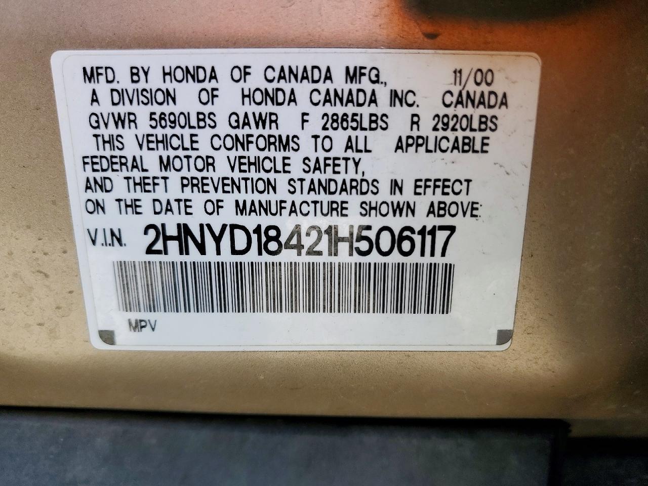2001 ACURA MDX