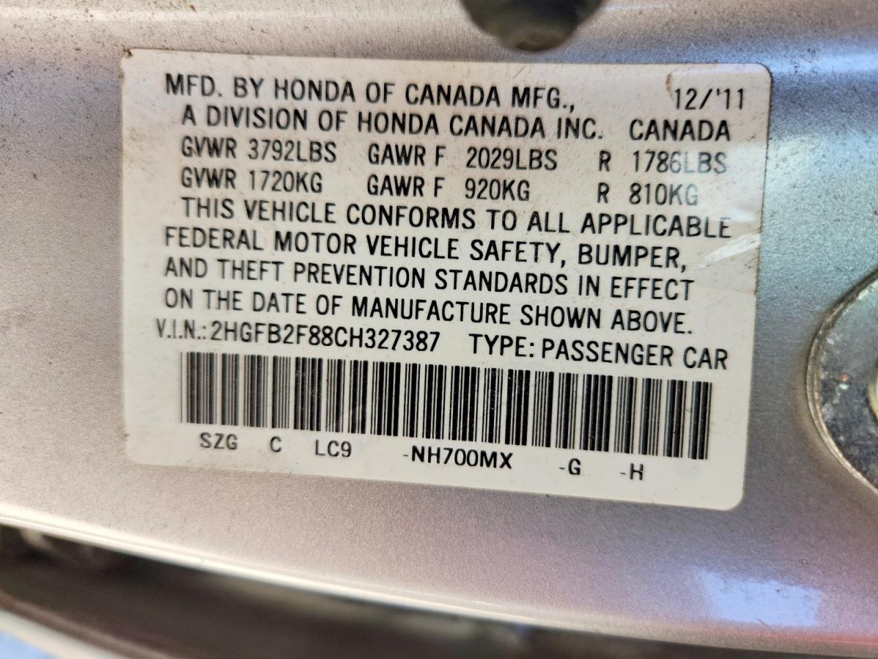 2012 HONDA CIVIC