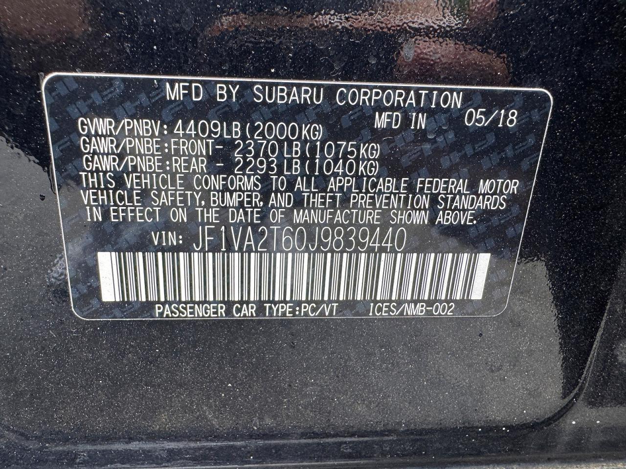 2018 SUBARU WRX