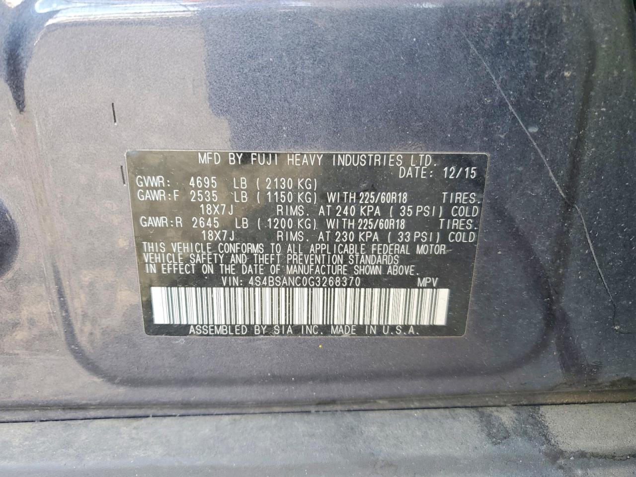 2016 SUBARU OUTBACK