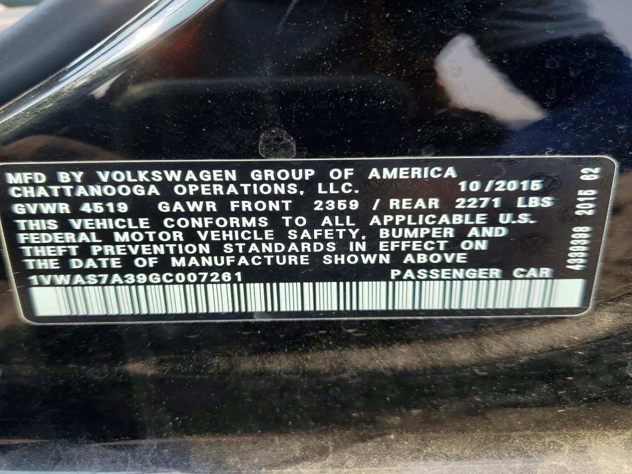 2016 VOLKSWAGEN PASSAT