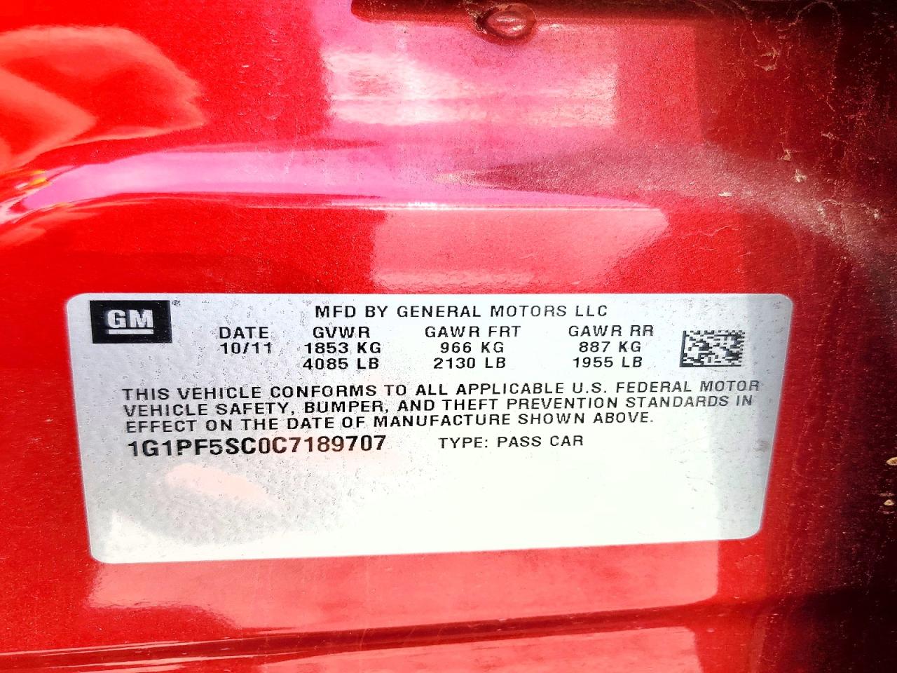 2012 CHEVROLET CRUZE