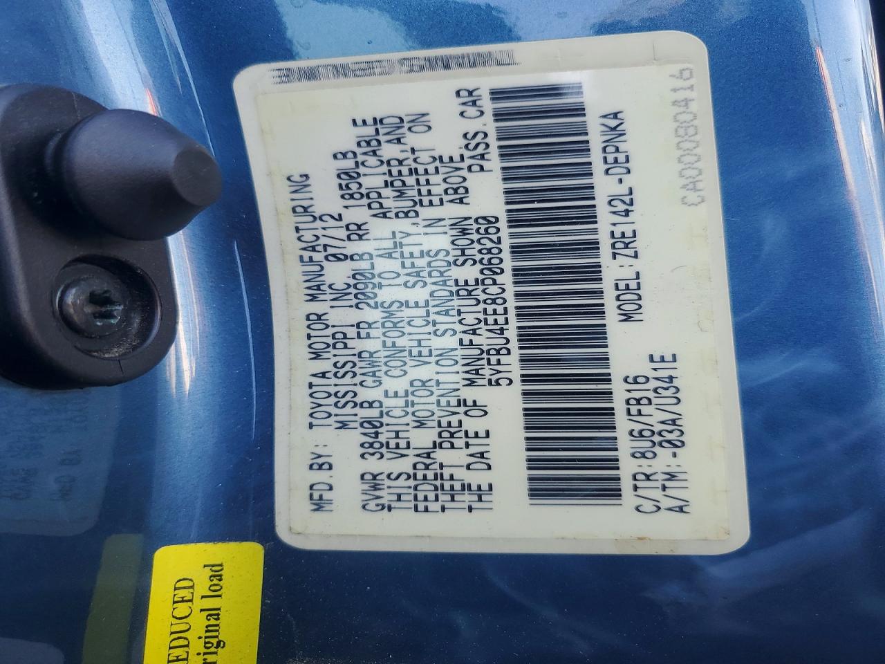 2012 TOYOTA COROLLA