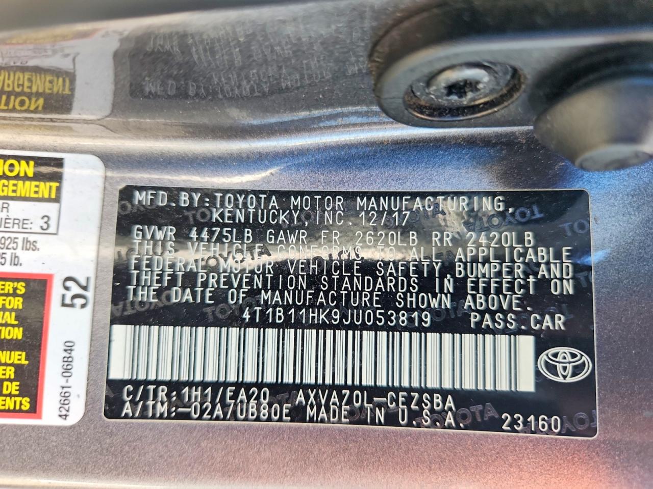 2018 TOYOTA CAMRY