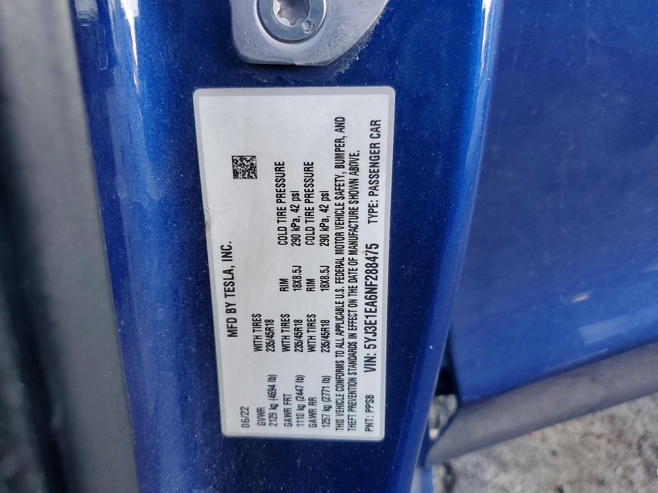 2022 TESLA MODEL 3