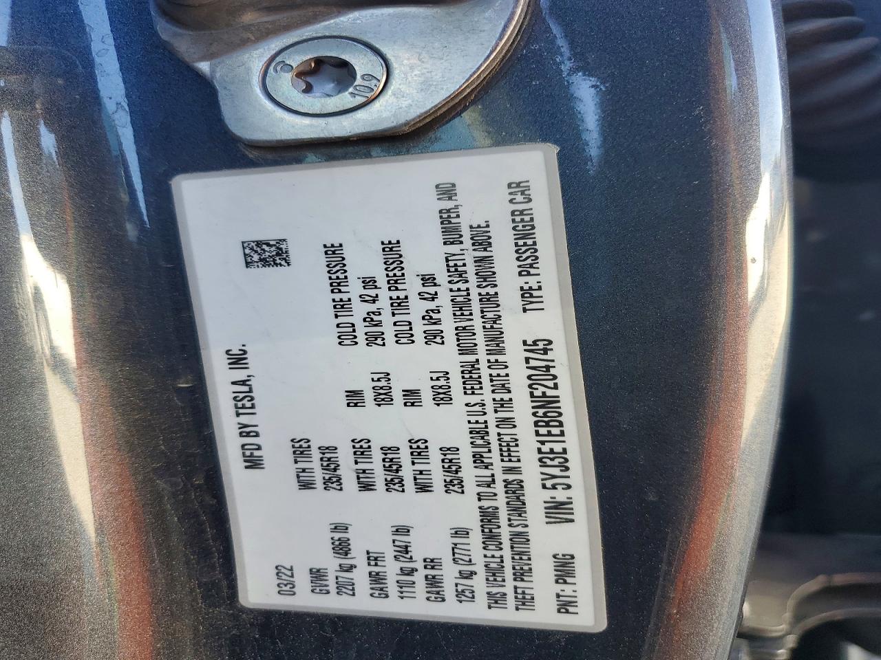 2022 TESLA MODEL 3