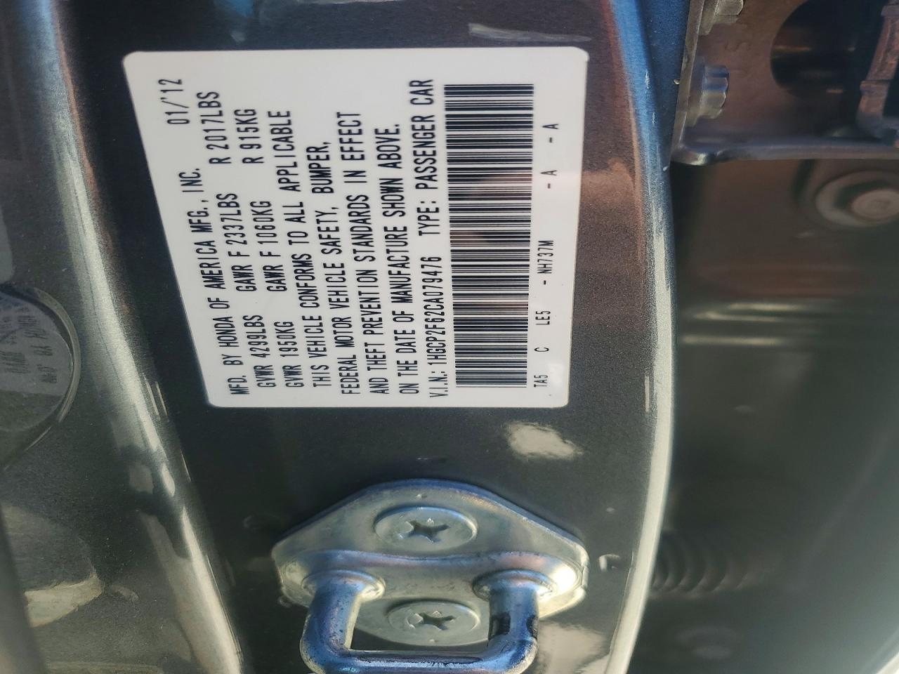2012 HONDA ACCORD